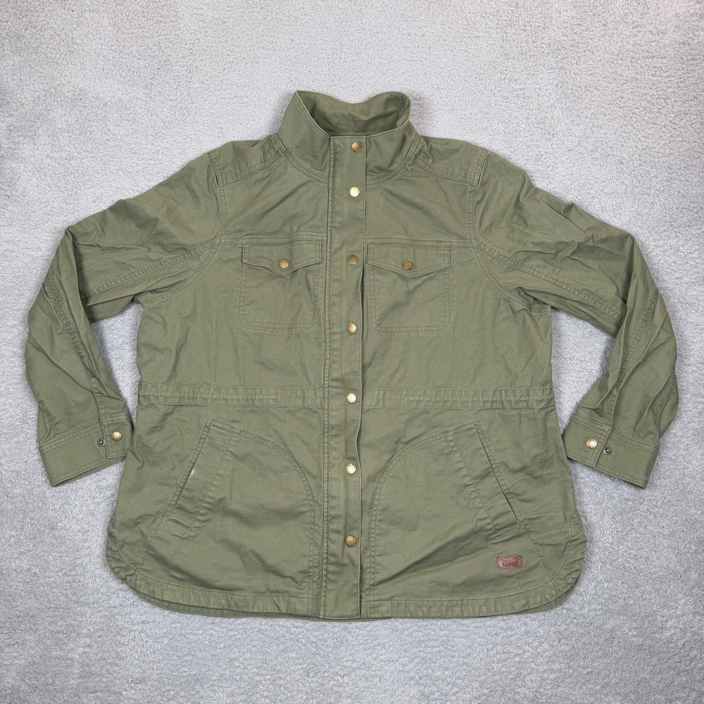 LL Bean Utility Jacket Womens 1X Olive Green Cotton Field Coat 517224 Plus Size